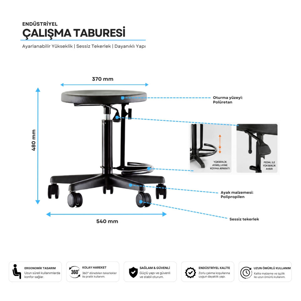 Endüstriyel Çalışma Taburesi (Yarım Çember)