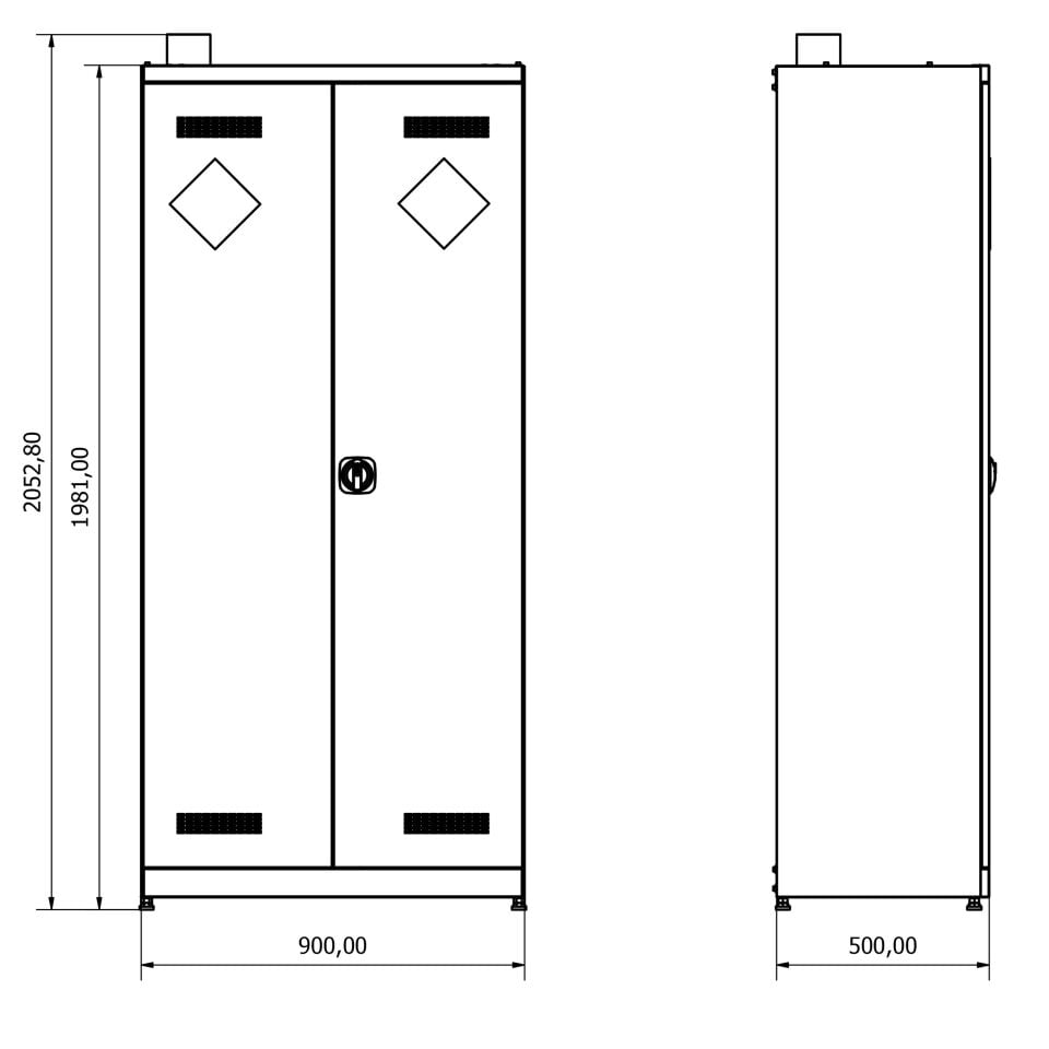 Bodur Kimyasal Dolabı Hareketli - Sabit Raflı | W900xD500xH1980 - BD.2524.5061
