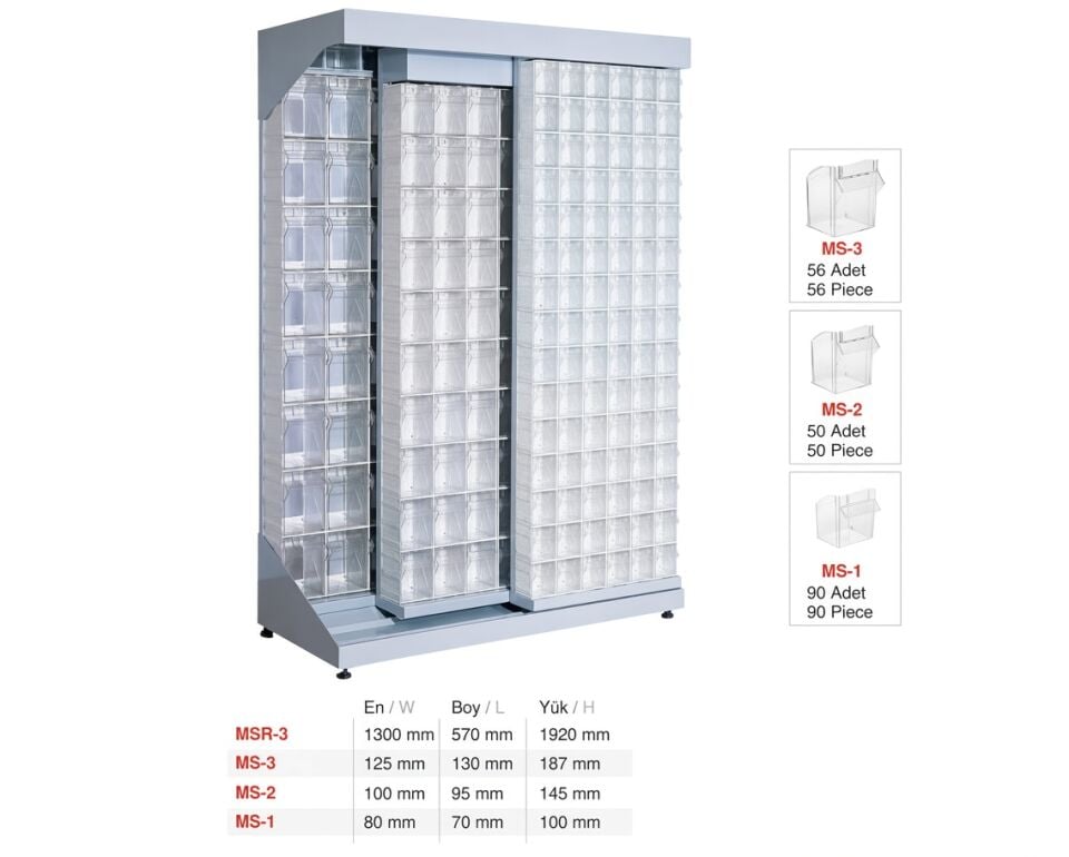 Hipaş MSR-3 Çekmeceli Sürgülü Tek Yönlü Stand | 1300 x 570 x 1920 mm